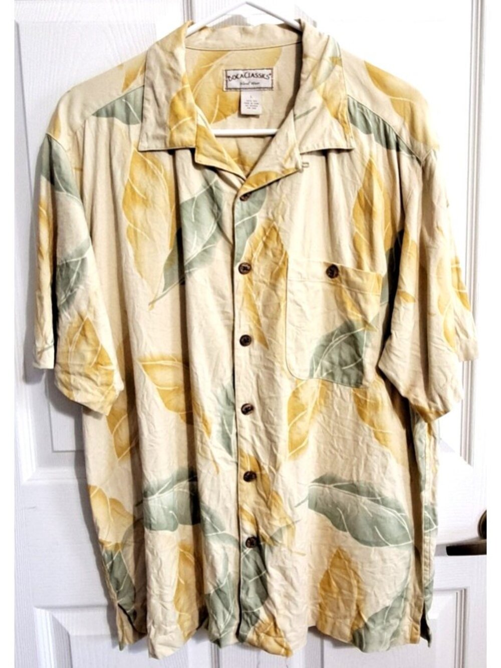 Boca Classics Island Wear Men's L  100% Silk Yellow Tropical Aloha Shirt